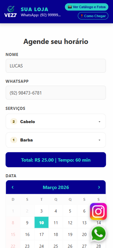 Agendamento da VEZZ na tela do celular